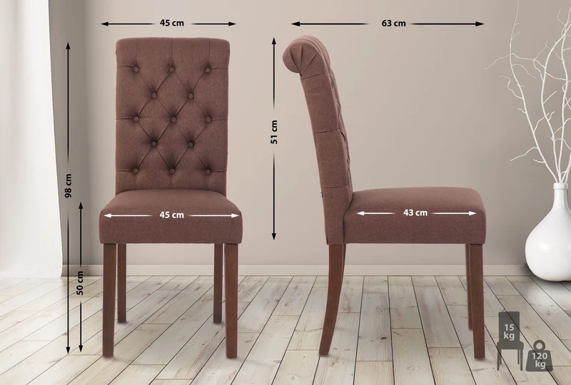 Chaise de salle à manger x1 élégance capitonnée et confort en tissu marron cadre en bois marron foncé 10_0007157