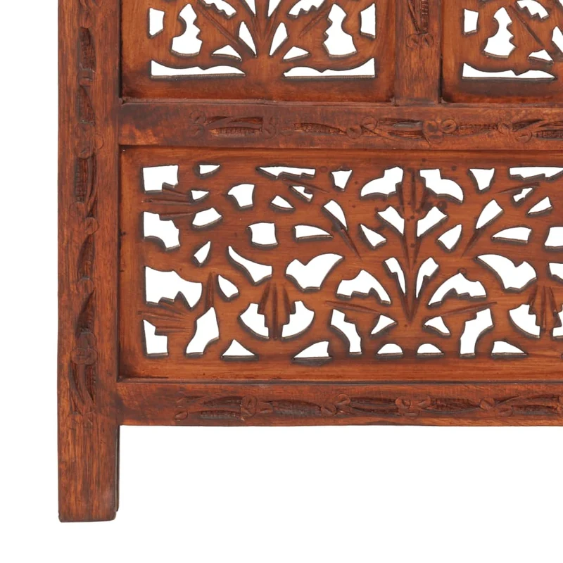 Paravent séparateur de pièce cloison 4 panneaux motifs sculptés à la main 160 x 165cm bois manguier brun DEC030871