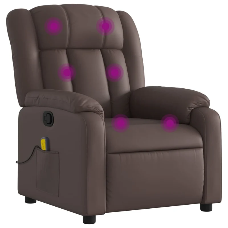 Fauteuil de relaxation TV fonction massage inclinable 6 points de massage en PVC marron DEC027001