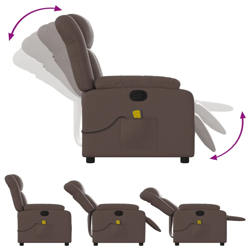 Fauteuil de relaxation TV fonction massage inclinable 6 points de massage en PVC marron DEC027001