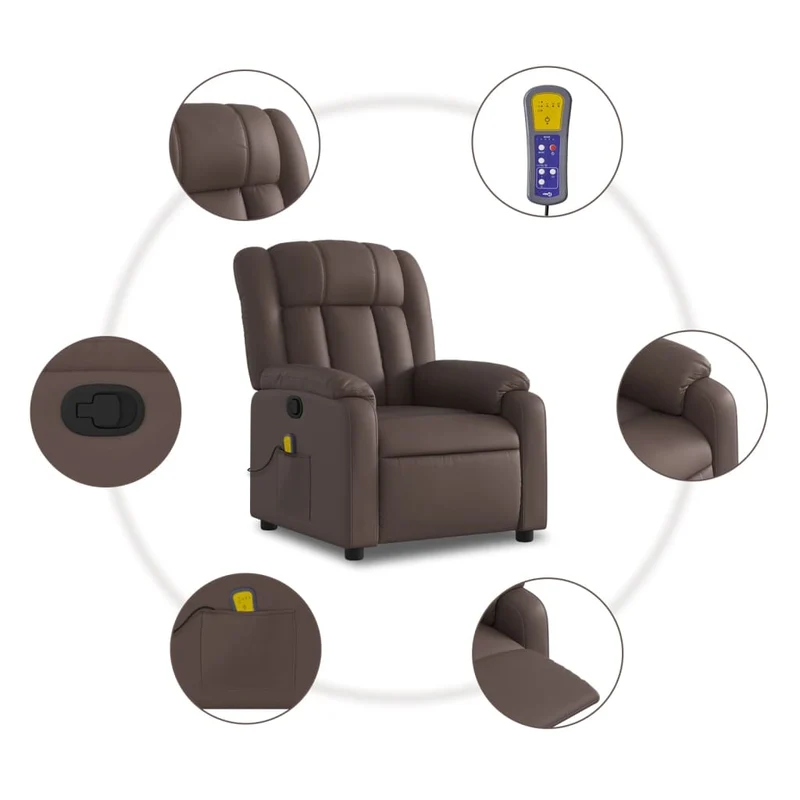 Fauteuil de relaxation TV fonction massage inclinable 6 points de massage en PVC marron DEC027001