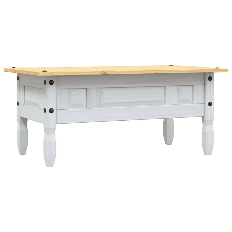 Table basse avec tiroir design rustique classique 100 x 55 x 44 cm bois de pin massif blanc DEC039907