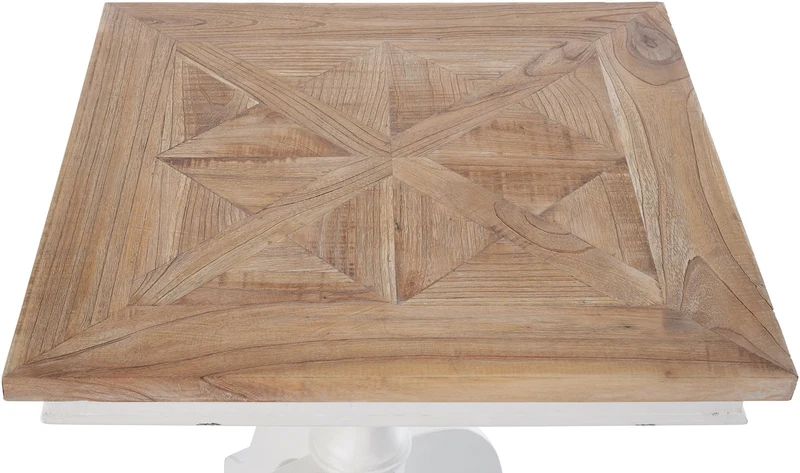 Table à manger carrée en bois shabby-chic nature blanc – Structure robuste – 70 × 70 cm 10_0009246