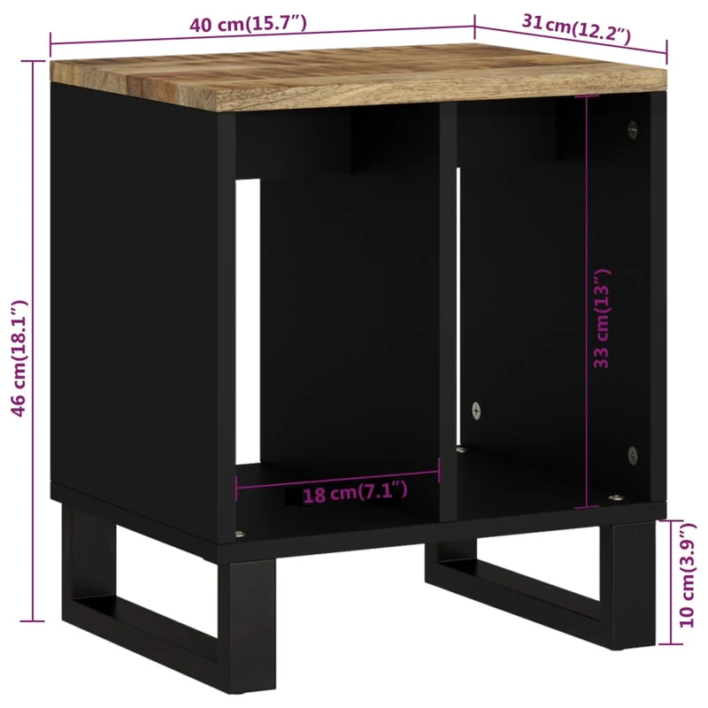 Table d'appoint avec 2 compartiments ouverts 40 x 31 x 46 cm bois de manguier et d'ingénierie marron et métal DEC032895