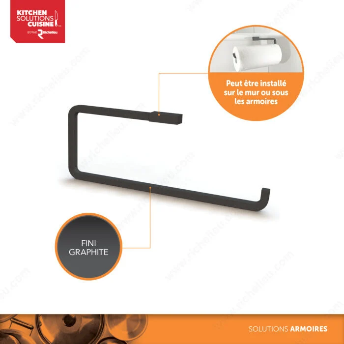 Support à rouleau de papier essuie-tout, fini graphite