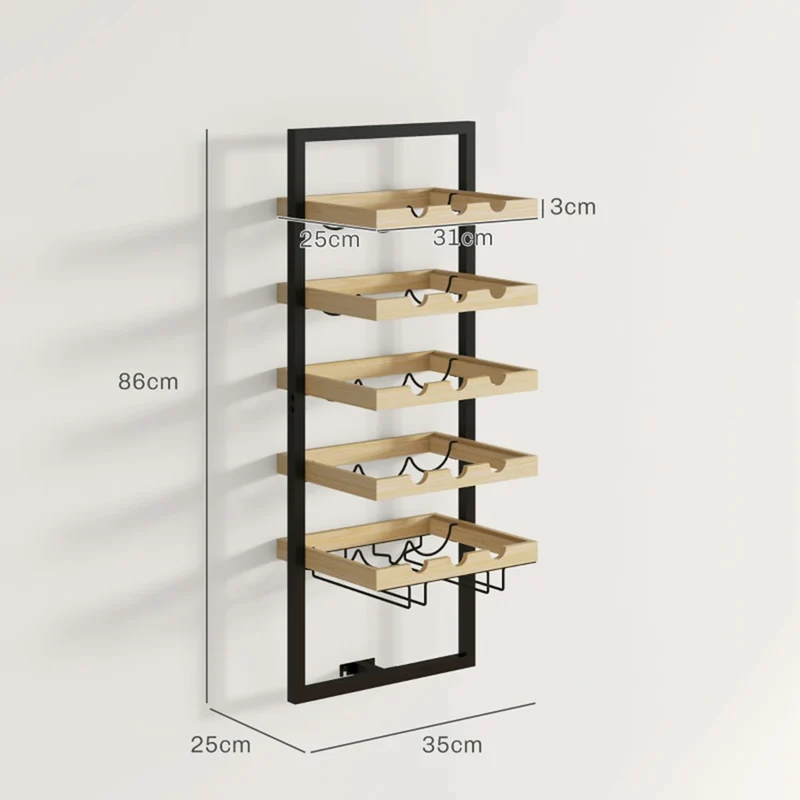 Porte-Bouteille Mural Bois et Acier — 15 Bouteilles + 4 Verres