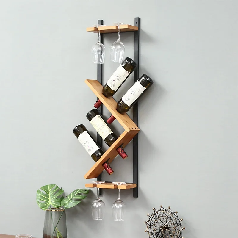 Porte-bouteille mural zigzag 5 Bouteilles + Verres