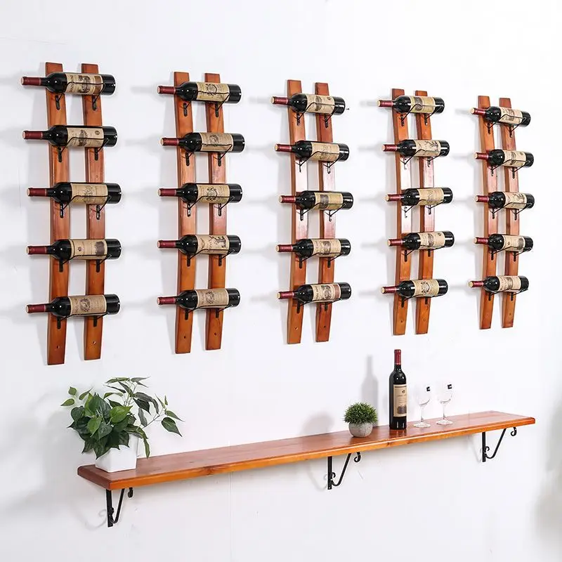 Porte-bouteille mural bois rustique — 5 Niveaux
