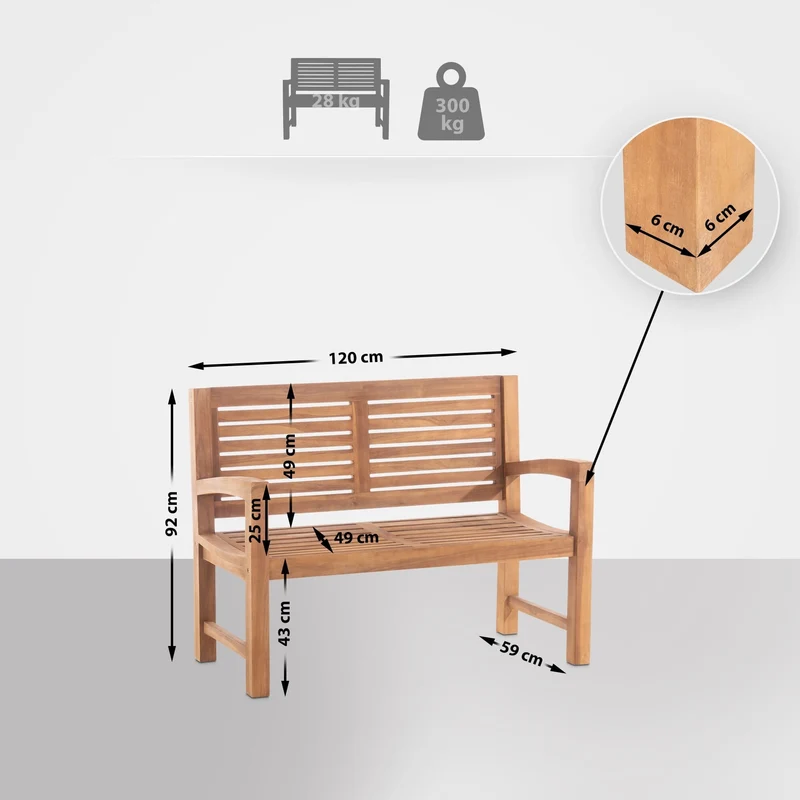 Banc en teck 120 cm avec dossier et accoudoirs design authentique et confortable 10_0008580