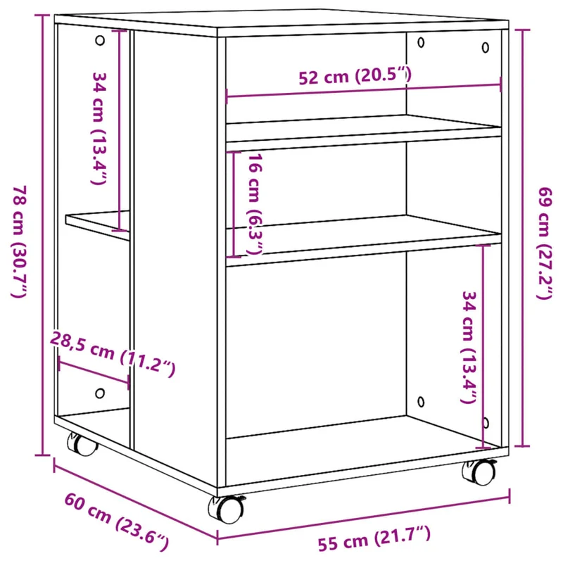 Table d'appoint sur roulettes avec compartiments et étagère en bois d'ingénierie couleur gris béton DEC024617