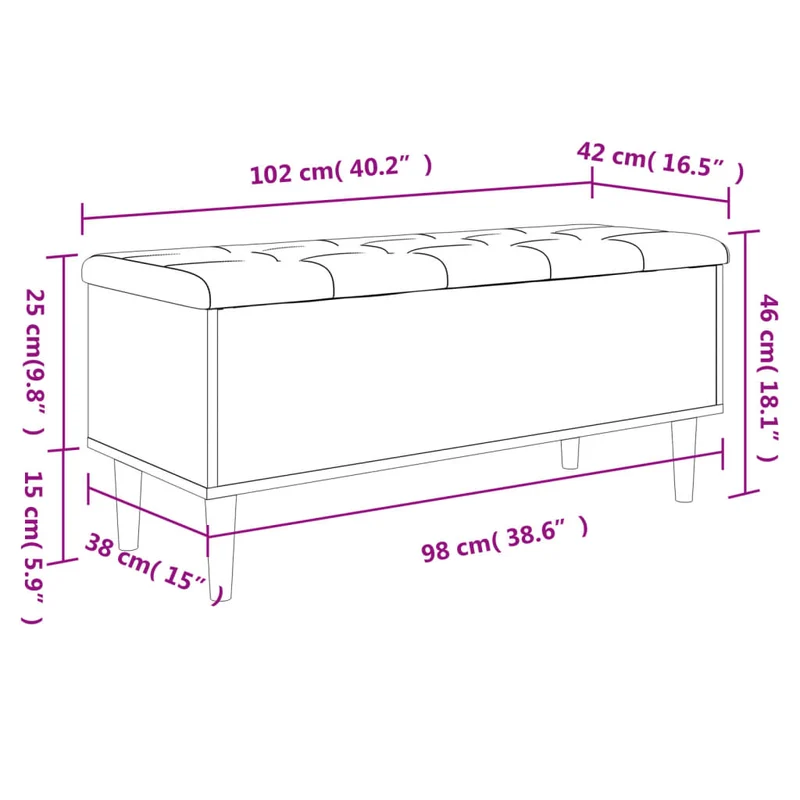 Banc banquette de rangement avec coussin d'assise 102 x 42 x 46 cm bois d'ingénierie couleur chêne sonoma DEC024749