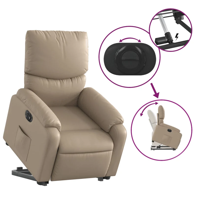 Fauteuil relax TV fonction de levage électrique très confortable en PVC couleur cappuccino DEC028251