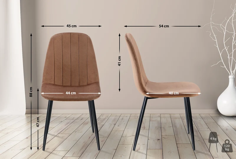 Lot de 4 chaises de salle à manger coutures décoratives verticales assise en velours maron pieds métal noir mat 10_0001756