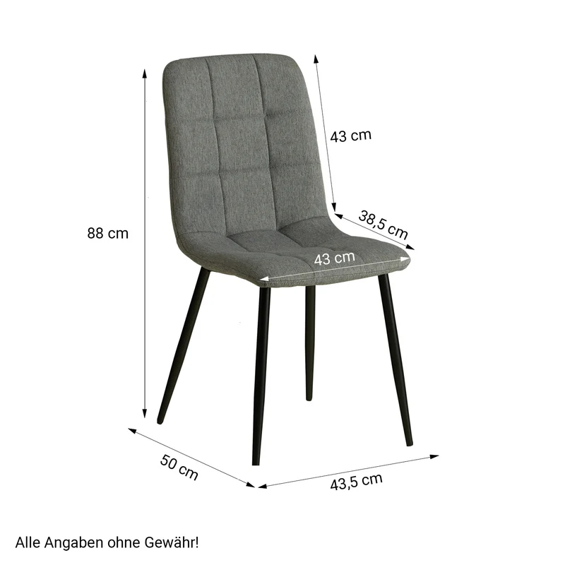 Lot de 4 chaises de salle à manger cuisine confortable et moderne en tissu gris pieds en métal noir CDS06201