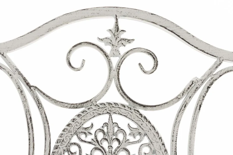 Ensemble table avec deux chaises de jardin design rustique en métal blanc effet vieilli 10_0007978