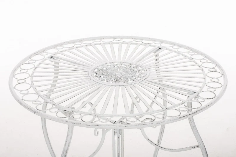 Ensemble table avec deux chaises de jardin design rustique en métal blanc effet vieilli 10_0007978
