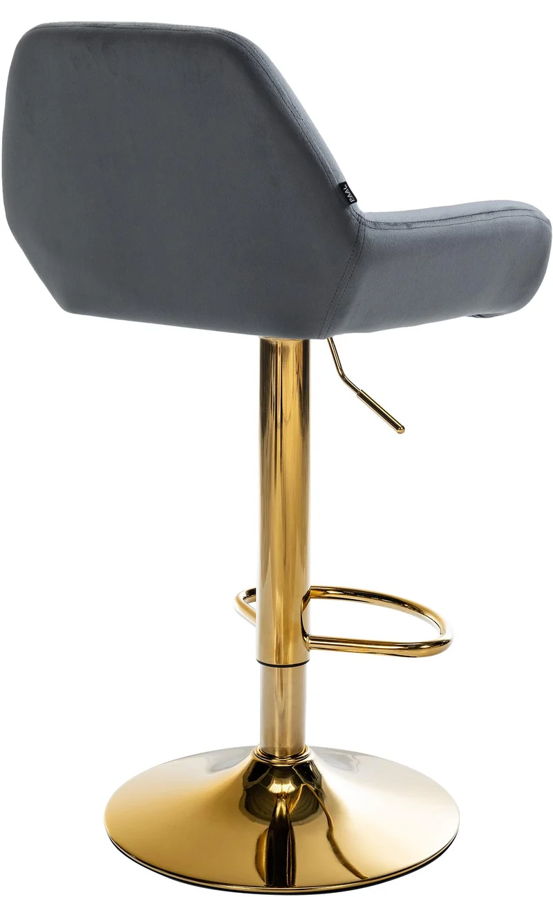 Tabouret de bar x1 repose-pieds en forme d'arc en métal doré assise en velours gris foncé 10_0004541
