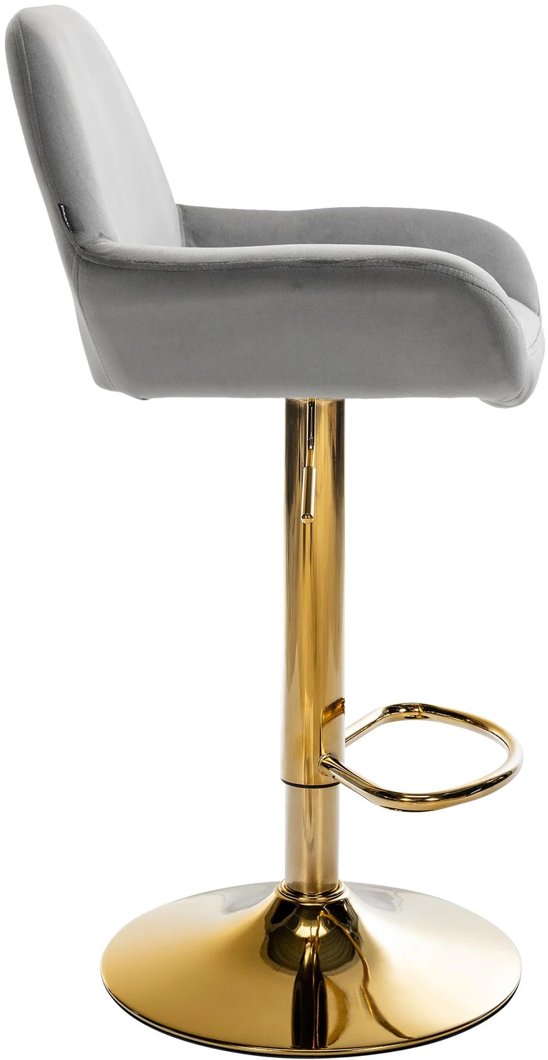Lot de 2 tabourets de bar repose-pieds intégré revêtement velours gris structure en métal doré TDB10733