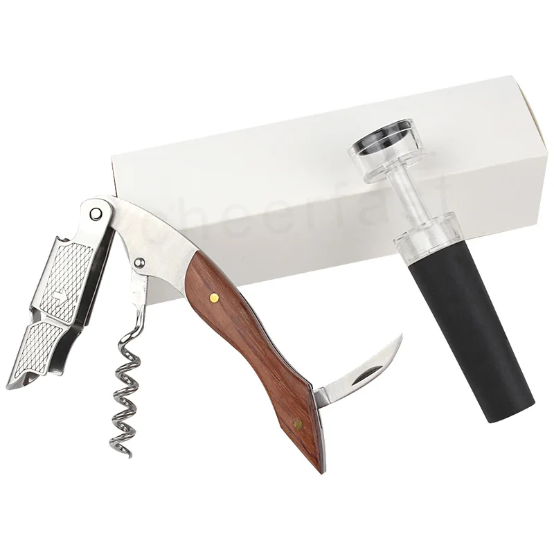 Tire-bouchon en bois avec bouchon bouteille vin rouge