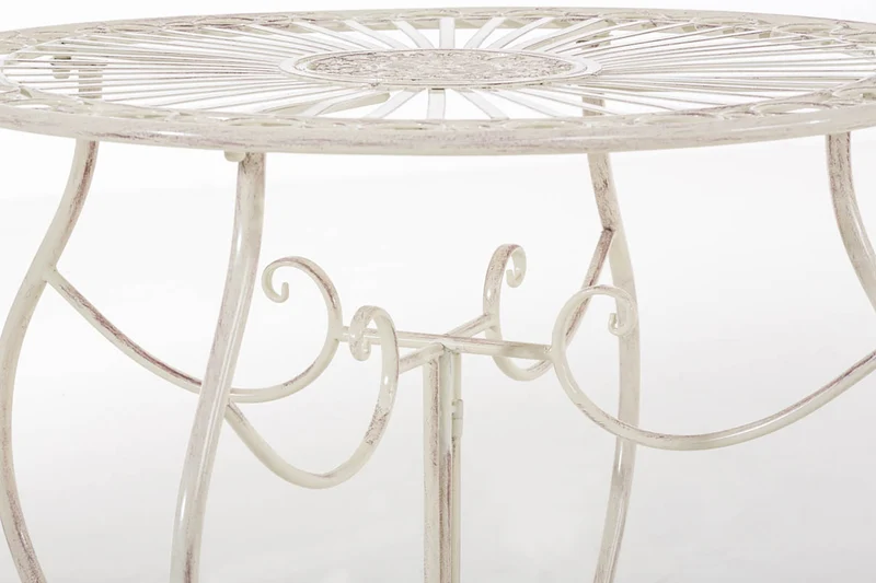 Ensemble meubles de jardin avec 1 table et 2 chaises style rustique en métal crème vieilli 10_0002988