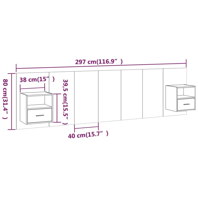 Tête de lit accessoire couchage chambre à coucher meuble avec chevet intégré étagère MDF gris TDL0205820