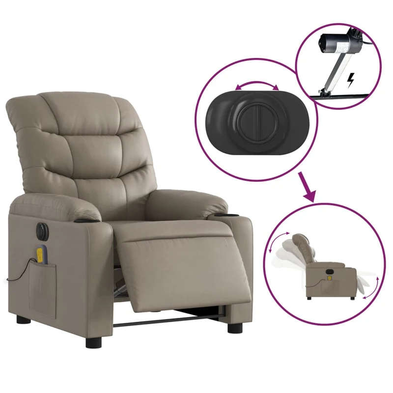 Fauteuil de relaxation TV fonction massage inclinable électrique 6 points de massage en PVC cappuccino DEC027137