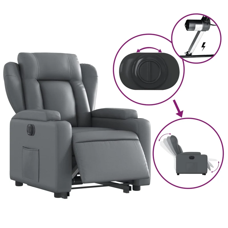 Fauteuil relax TV fonction de levage électrique très confortable en PVC gris DEC028383