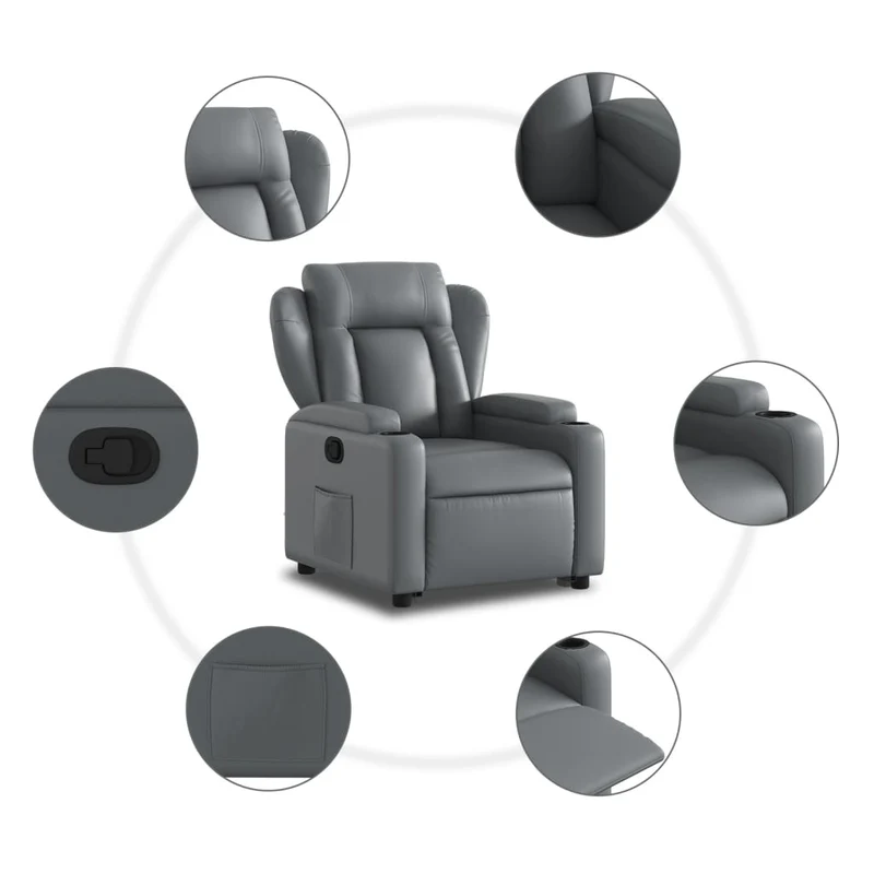 Fauteuil relax TV rembourrage confortable fonction de levage électrique en PVC gris DEC027980