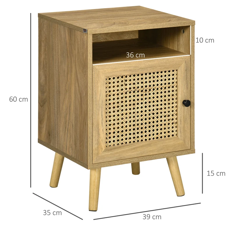 Table de chevet avec placard et niche 39 x 35 x 60 cm rangement compact cosy vintage en panneau de particules naturel 21_0001679