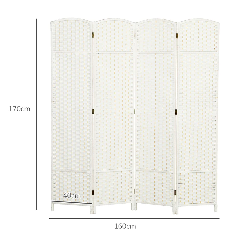 Paravent séparateur pliable 4 panneaux 160 x 1,6 x 170 cm séparation privée tissage chic scandinave épuré en PP blanc 21_0001324
