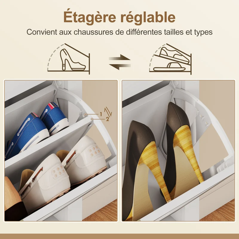 Meuble à chaussures entrée utile 80 x 24 x 131 cm rangement 21 paires 3 tiroirs scandinave en panneau de particules blanc 21_0002768