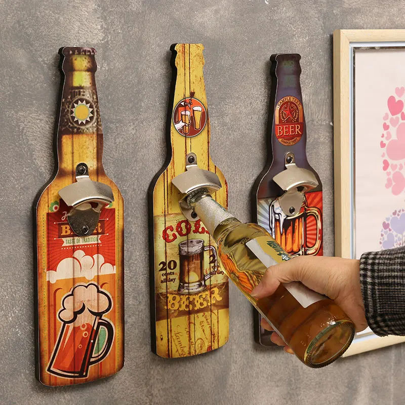 Décapsuleur mural en bois et acier
