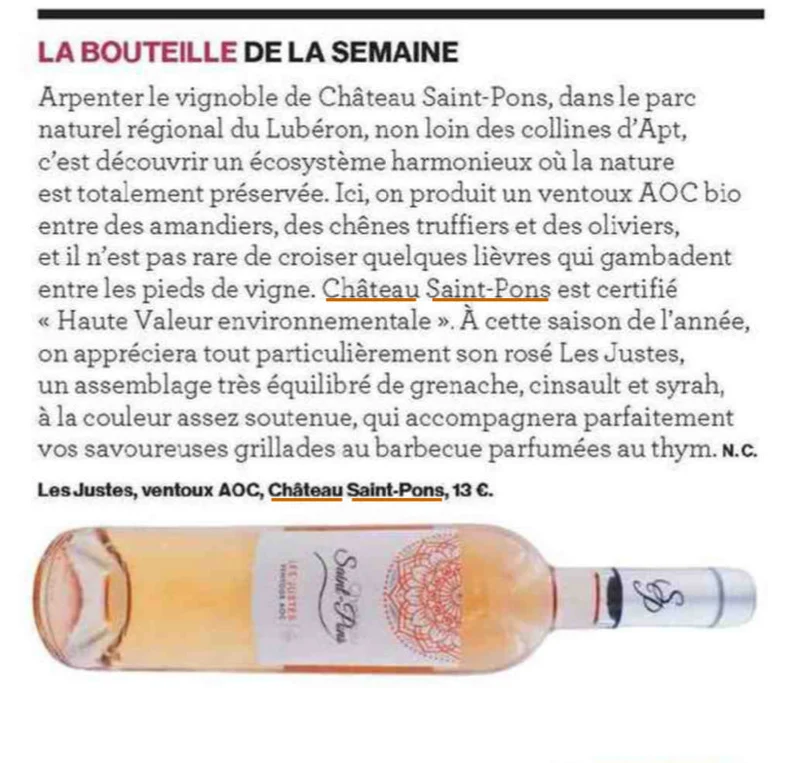 Les Justes Rosé - AOC Ventoux 2024 Vin Biologique HVE