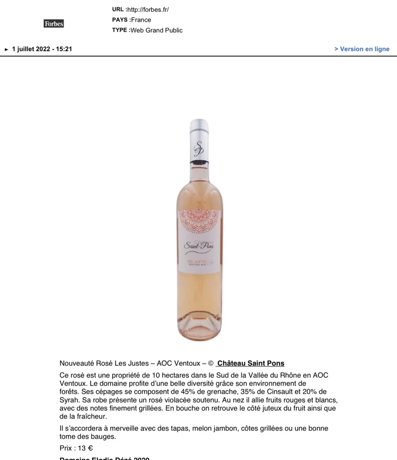 Les Justes Rosé - AOC Ventoux 2024 Vin Biologique HVE
