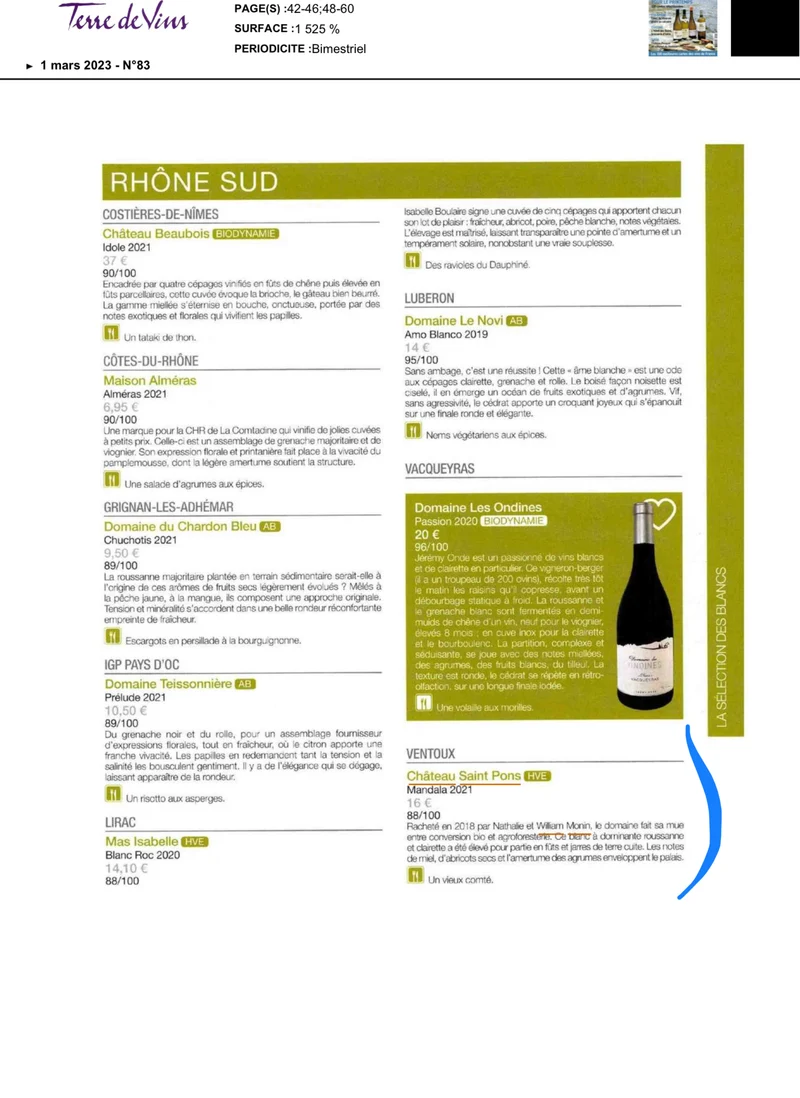 Mandala Blanc Roussanne - AOC Ventoux 2024 Vin Biologique HVE
