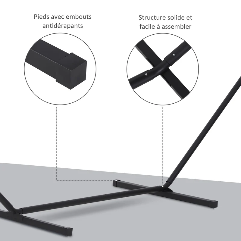 Support pied de hamac en arc 3,60 x 0,92 x 1,12 m robuste pieds antidérapants capacité 120 kg contemporain en métal noir 21_0004471