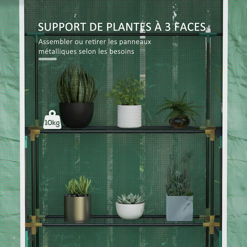 Serre de jardin 140 x 73 x 190 cm porte enroulable étagères réglables protection uv moderne épuré en polyéthylène vert 21_0004341