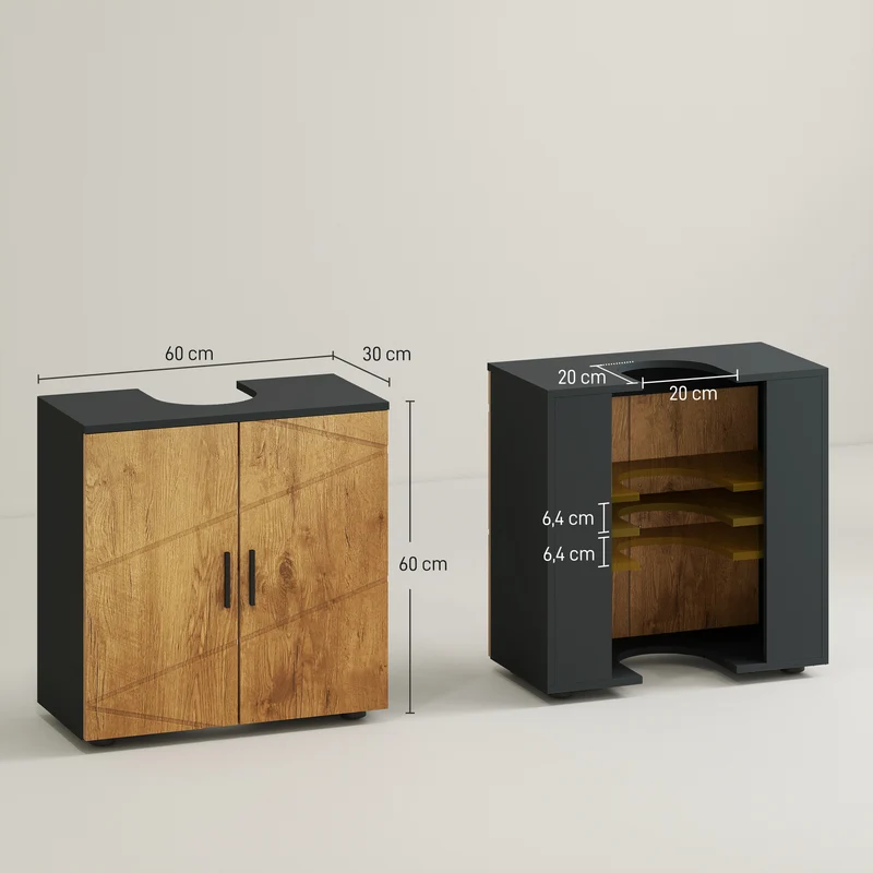 Meuble sous lavabo 60 x 30 x 60 cm 2 portes étagère réglable rangement pratique contemporain cosy en MDF gris anthracite 21_0001989