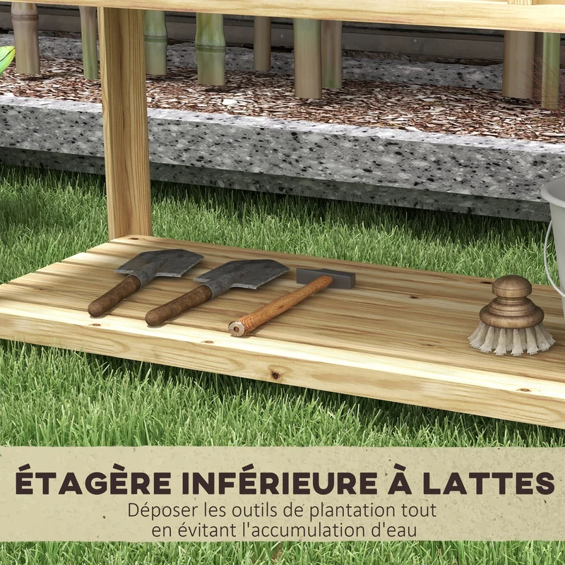Jardinière sur pieds potager 115 x 46 x 75 cm séparateur amovible et inserts d'irrigation style rustique en bois naturel 21_0005450