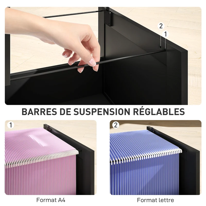 Caisson de bureau rangement 40 x 40 x 131 cm 4 tiroirs verrouillables et support imprimante moderne épuré en MDF noir 21_0006404
