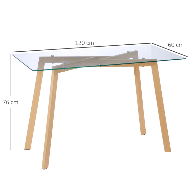 Table à manger cuisine 120 x 60 x 76 cm pour 4 personnes plateau entretien facile moderne en verre trempé transparent 21_0002317
