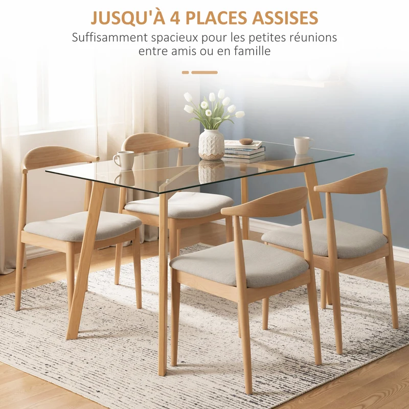 Table à manger cuisine 120 x 60 x 76 cm pour 4 personnes plateau entretien facile moderne en verre trempé transparent 21_0002317