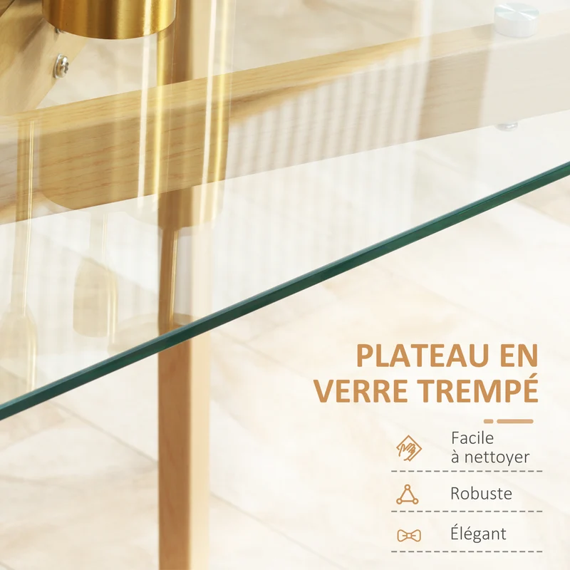 Table à manger cuisine 120 x 60 x 76 cm pour 4 personnes plateau entretien facile moderne en verre trempé transparent 21_0002317