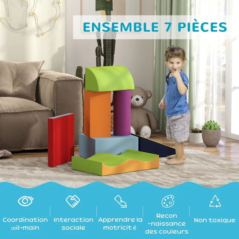 Lot de 7 modules motricité bébé parcours 60 x 40 x 20 cm stimulation motrice coordination tendance en epe vert clair 21_0000716
