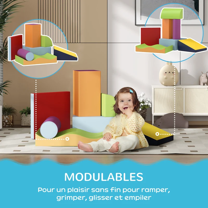 Lot de 7 modules motricité bébé parcours 60 x 40 x 20 cm stimulation motrice coordination tendance en epe vert clair 21_0000716