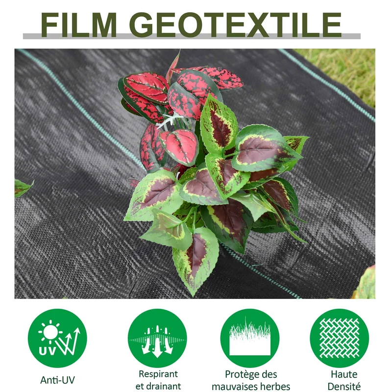 Lot de 2 toiles de paillage anti mauvaises herbes 50 x 100 cm perméables indéchirables polyvalentes jardin en PP noir 21_0004385