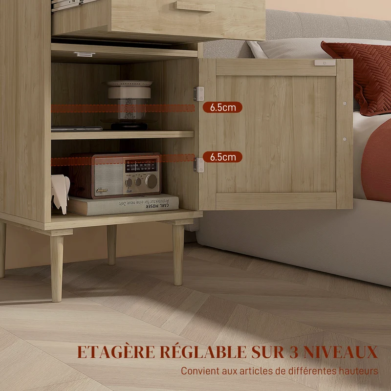 Lot de 2 tables de chevet avec placard et étagère 40 x 40 x 68,5 cm gain de place un tiroir rustique en bois naturel 21_0001681