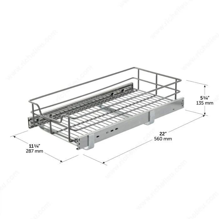 Panier de rangement coulissant, avec fermeture amortie.