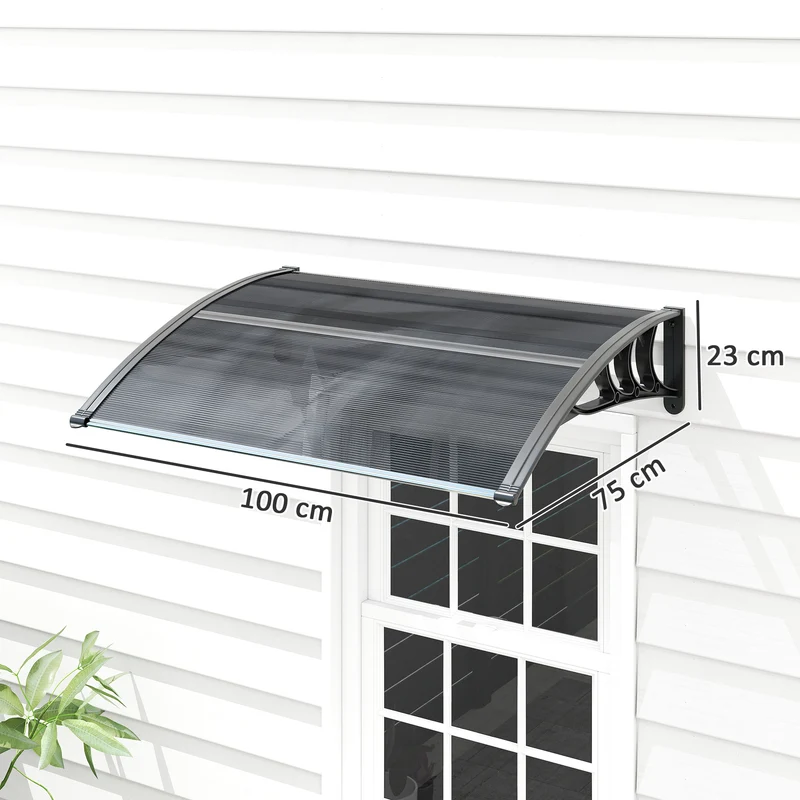 Auvent de porte d'entrée incurvé 100 x 75 x 23 cm protection pluie et uv montage facile design en polycarbonate noir 21_0007103