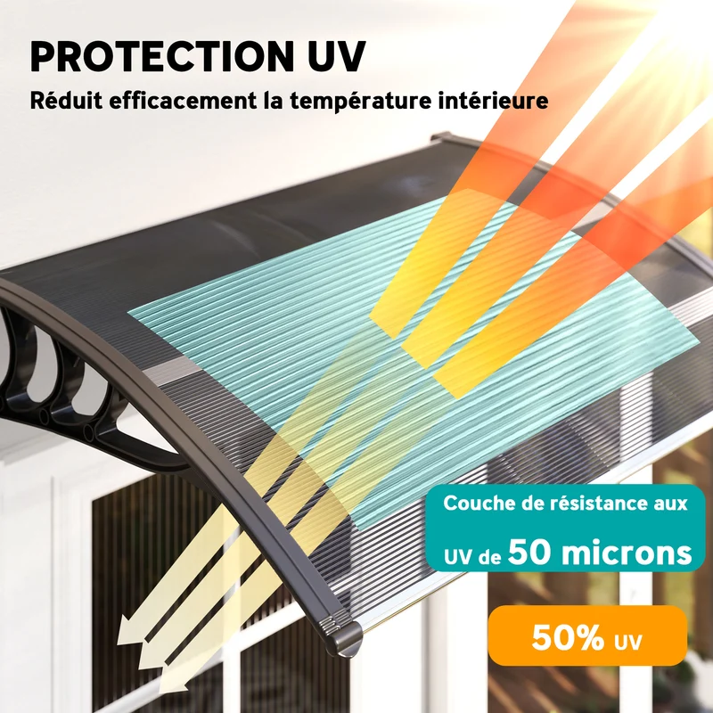 Auvent de porte d'entrée incurvé 100 x 75 x 23 cm protection pluie et uv montage facile design en polycarbonate noir 21_0007103